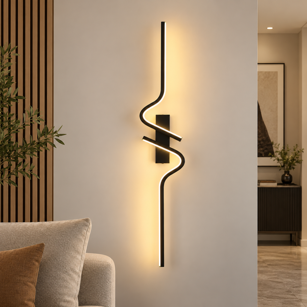 Grande applique murale LED noire ondulée – SKELVIK