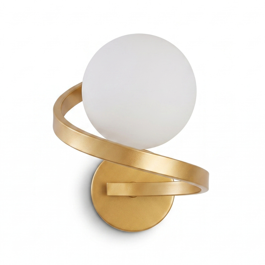 applique murale globe verre opale ruban métal détail fond blanc — Alenza