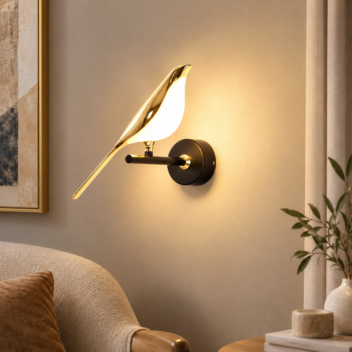 Applique murale LED dorée design orientable en forme d'oiseau SELENA