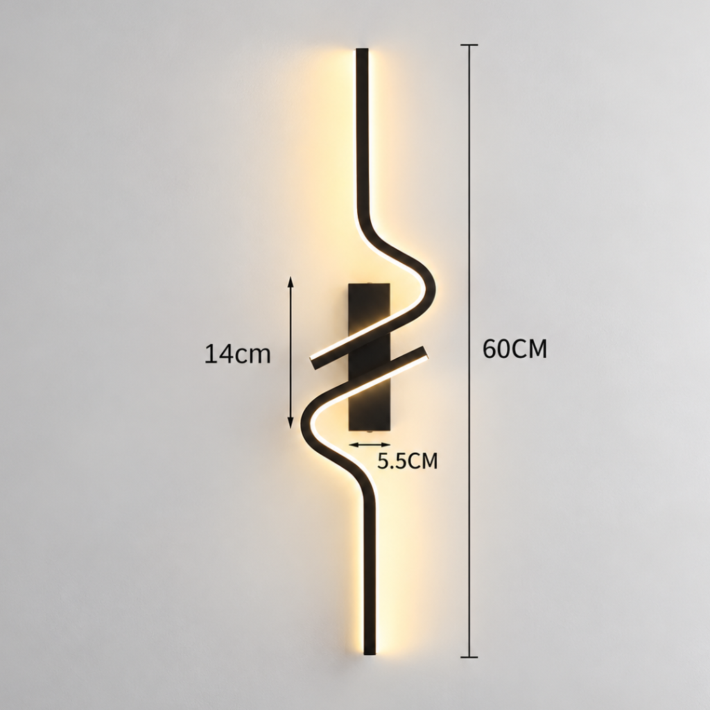 Grande applique murale LED noire ondulée – SKELVIK