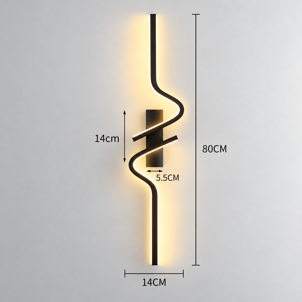 Grande applique murale LED noire ondulée – SKELVIK