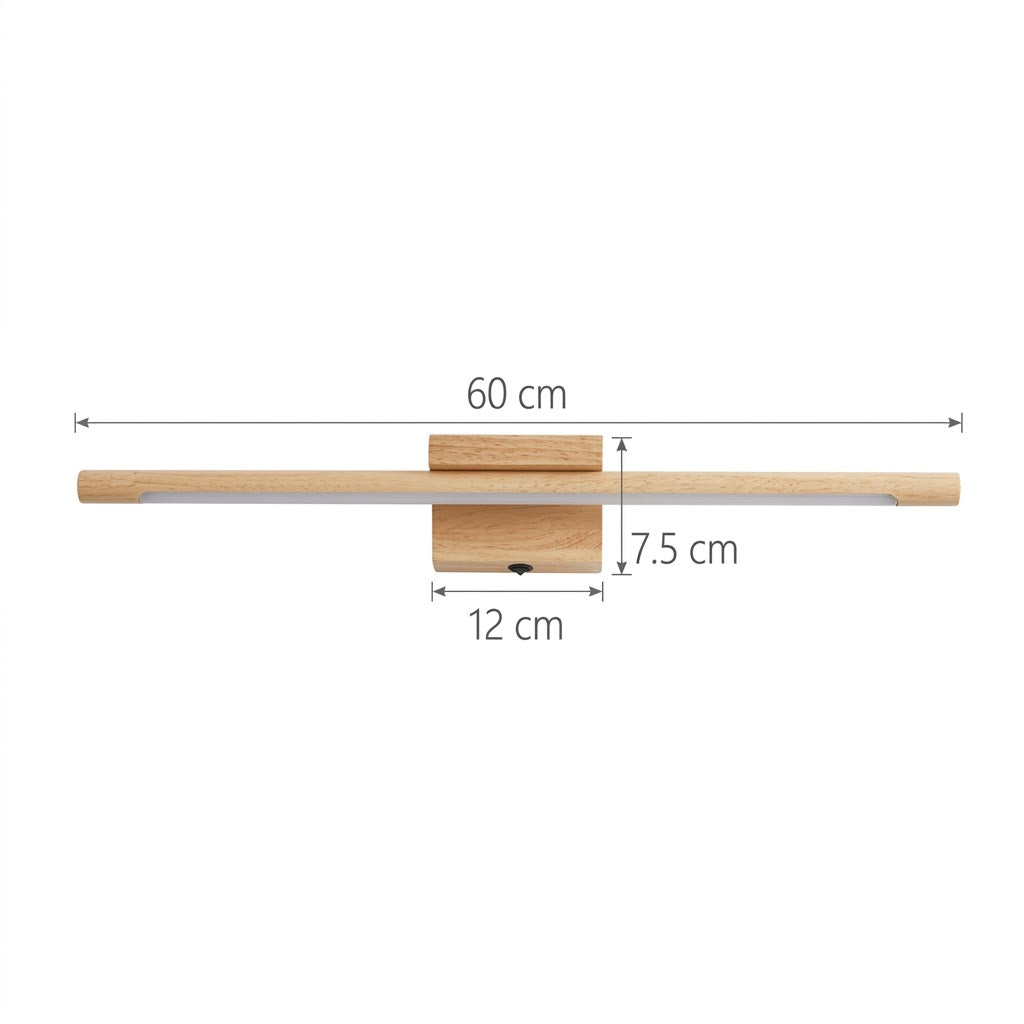 Applique salle de bain LED bois pour miroir, interrupteur intégré, IP44, OLVENA