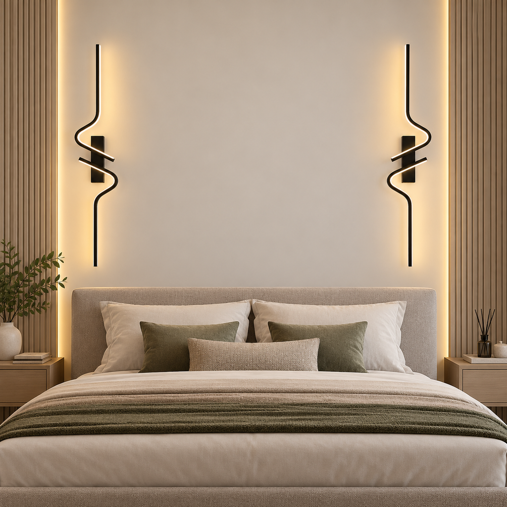 Grande applique murale LED noire ondulée – SKELVIK