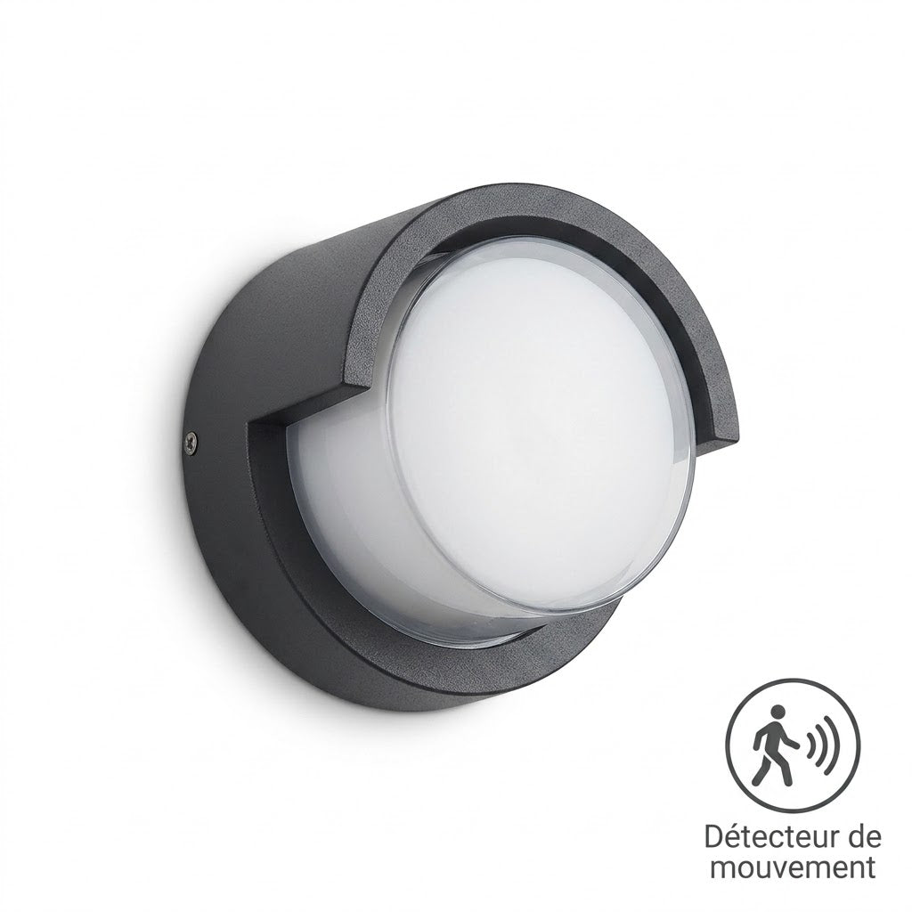 Applique murale ronde extérieure avec détecteur de mouvements aluminium NEVIO
