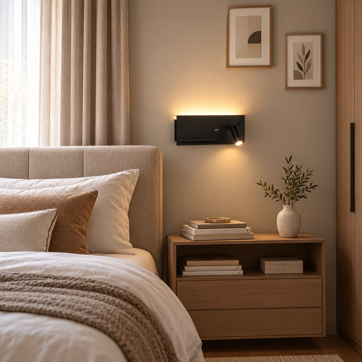 applique murale liseuse double éclairage avec chargeur induction et USB NALO - Image 2
