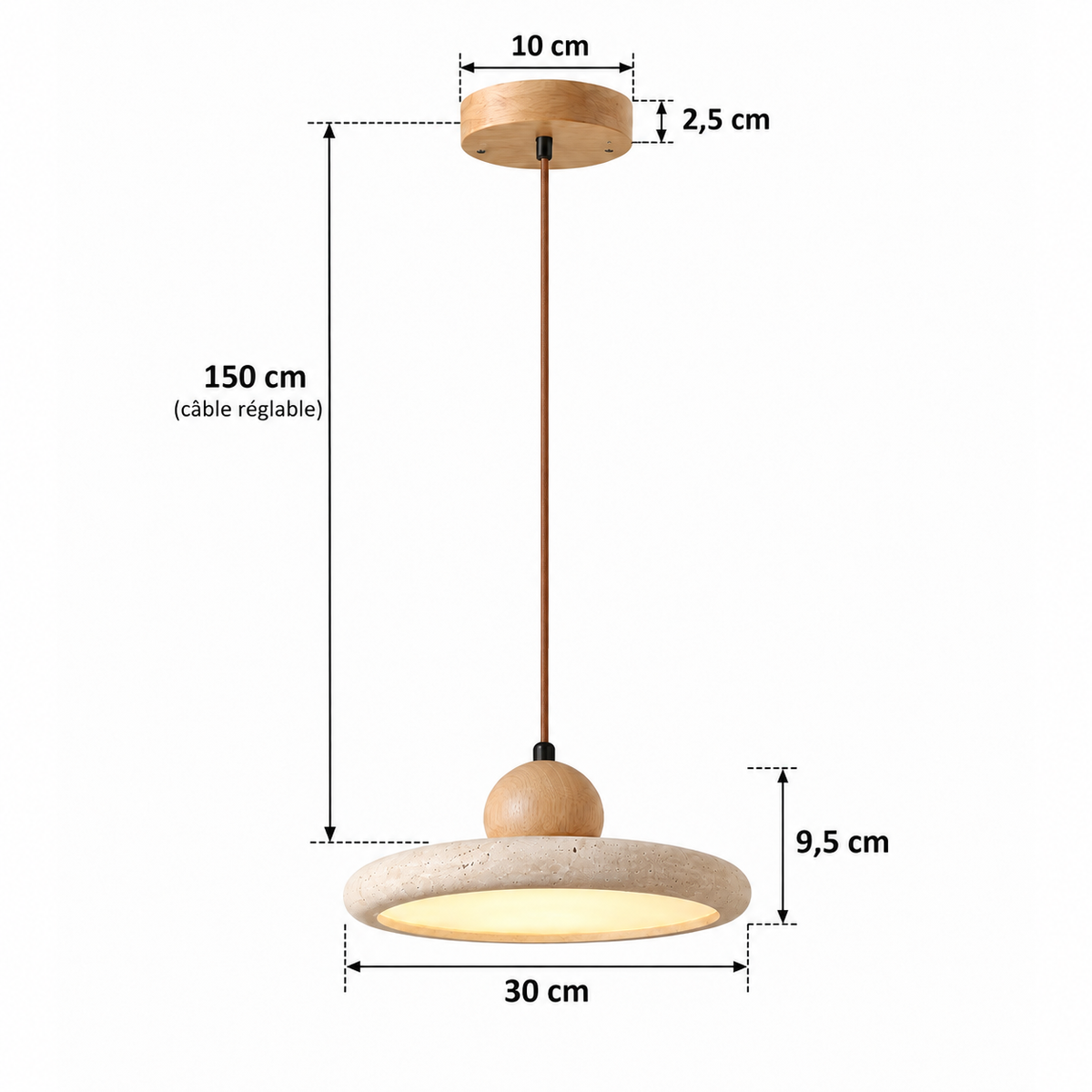 Suspension en Travertin et Bois LED SONOMA - Image 17