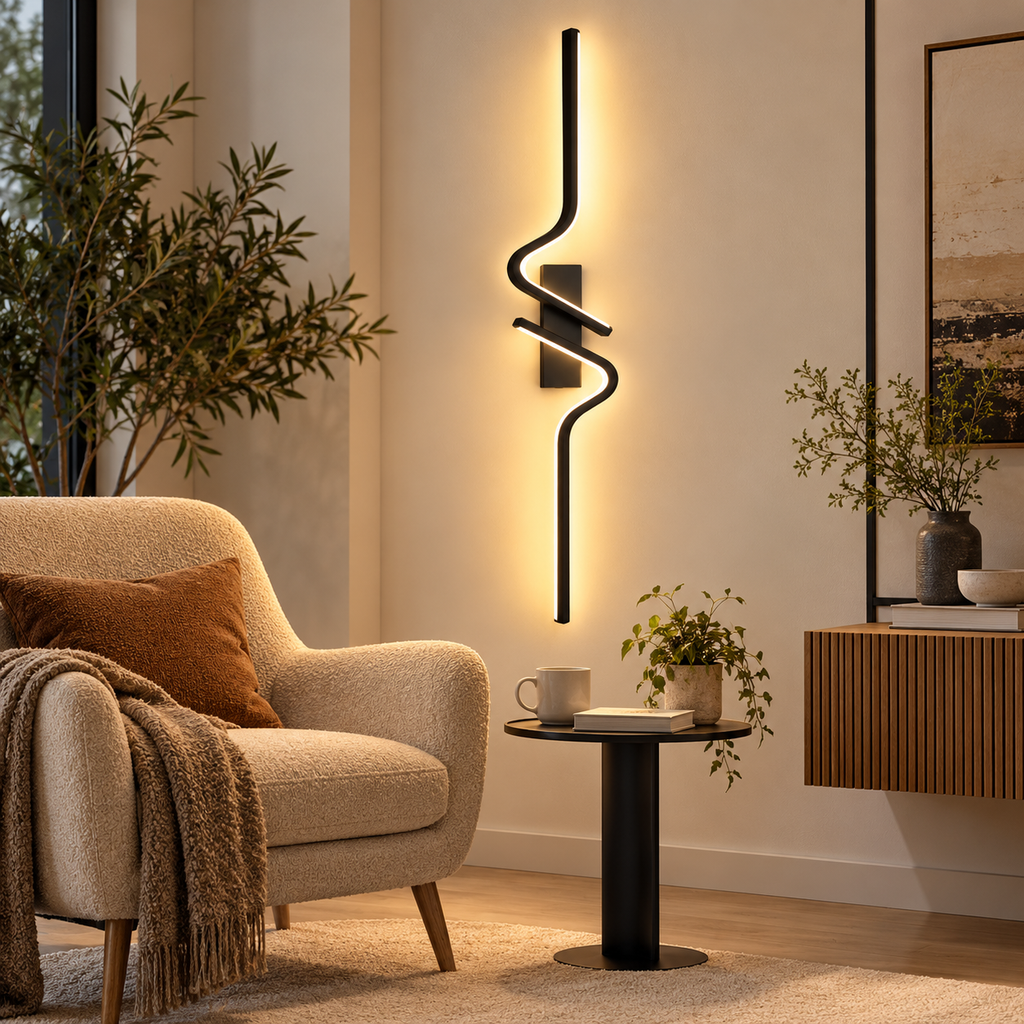Grande applique murale LED noire ondulée – SKELVIK
