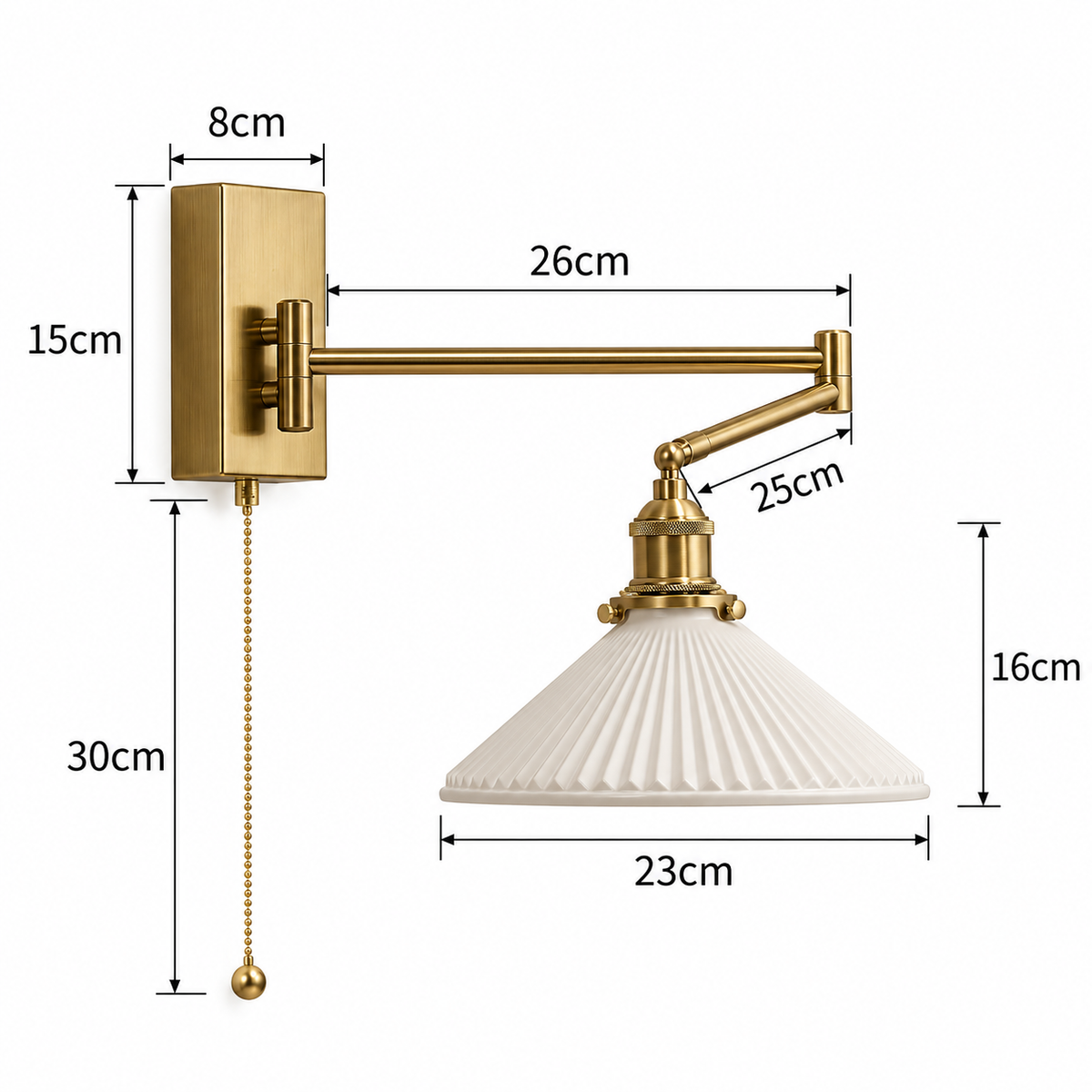 Applique murale vintage à bras articulé en laiton et céramique VÉRONA