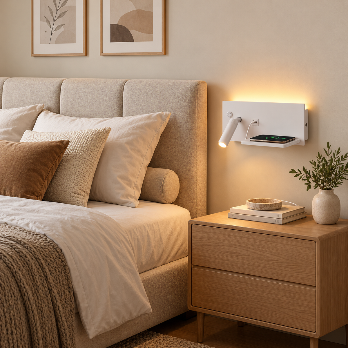 applique murale liseuse double éclairage avec chargeur induction et USB NALO - Image 3