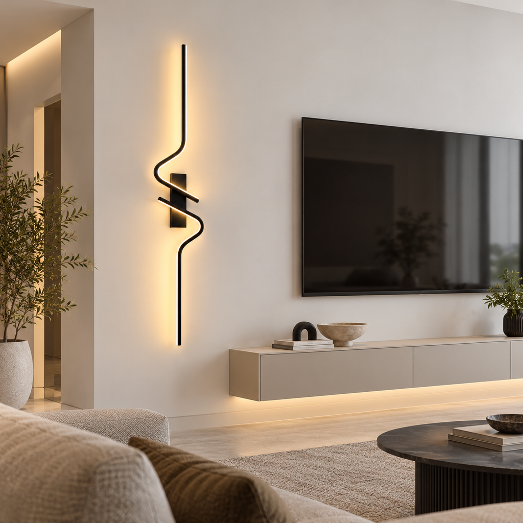 Grande applique murale LED noire ondulée – SKELVIK