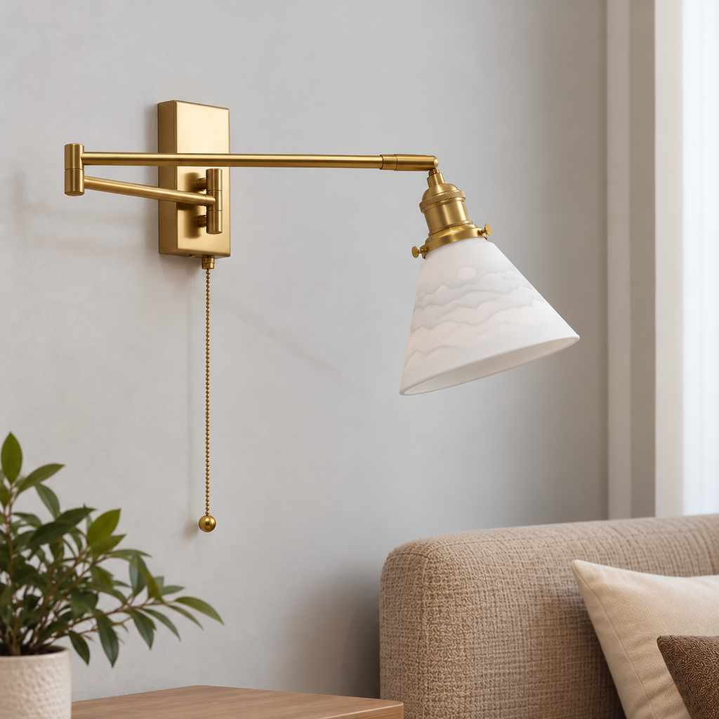 Applique murale vintage à bras articulé en laiton et céramique VÉRONA