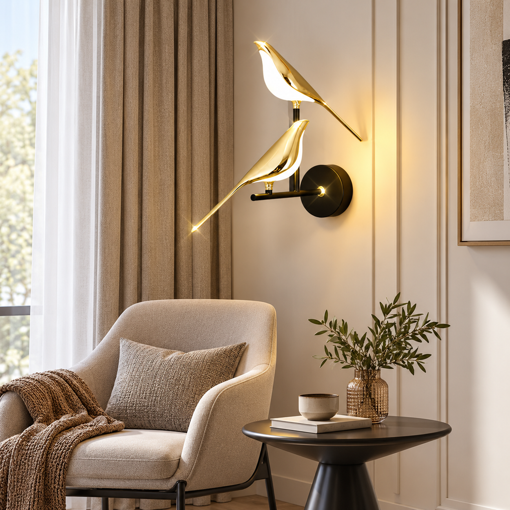 Applique murale LED dorée design orientable en forme d'oiseau SELENA