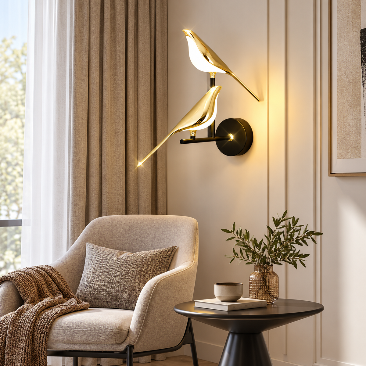 Applique murale LED dorée design orientable en forme d'oiseau SELENA