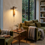 Applique murale bois massif, travertin, tête orientable et avec tirette KORVEN
