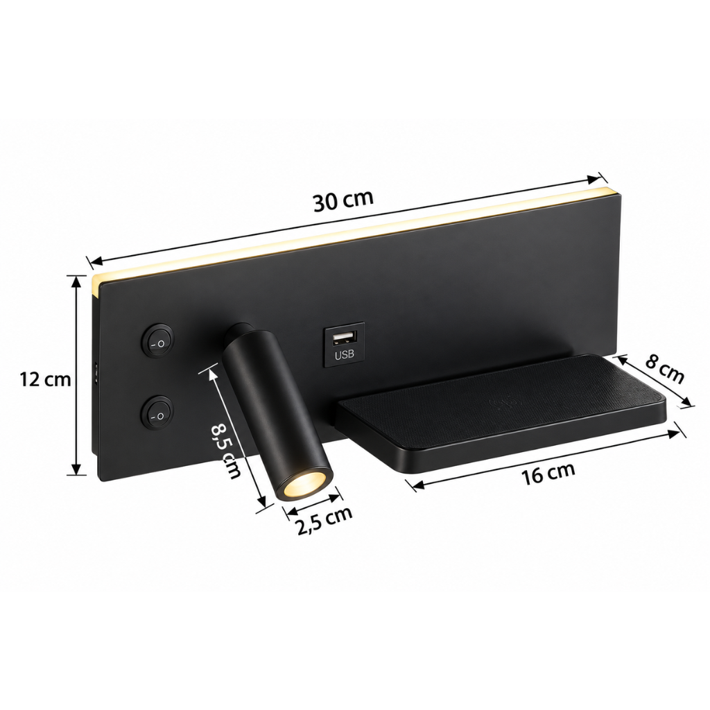 applique murale liseuse double éclairage avec chargeur induction et USB NALO - Image 11