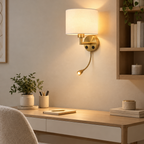 Applique murale liseuse en laiton, abat-jour tissu, ports USB et USB-C, MARELIA - Image 5