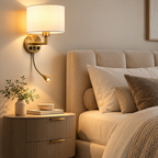 Applique murale liseuse en laiton, abat-jour tissu, ports USB et USB-C, MARELIA - Image 3