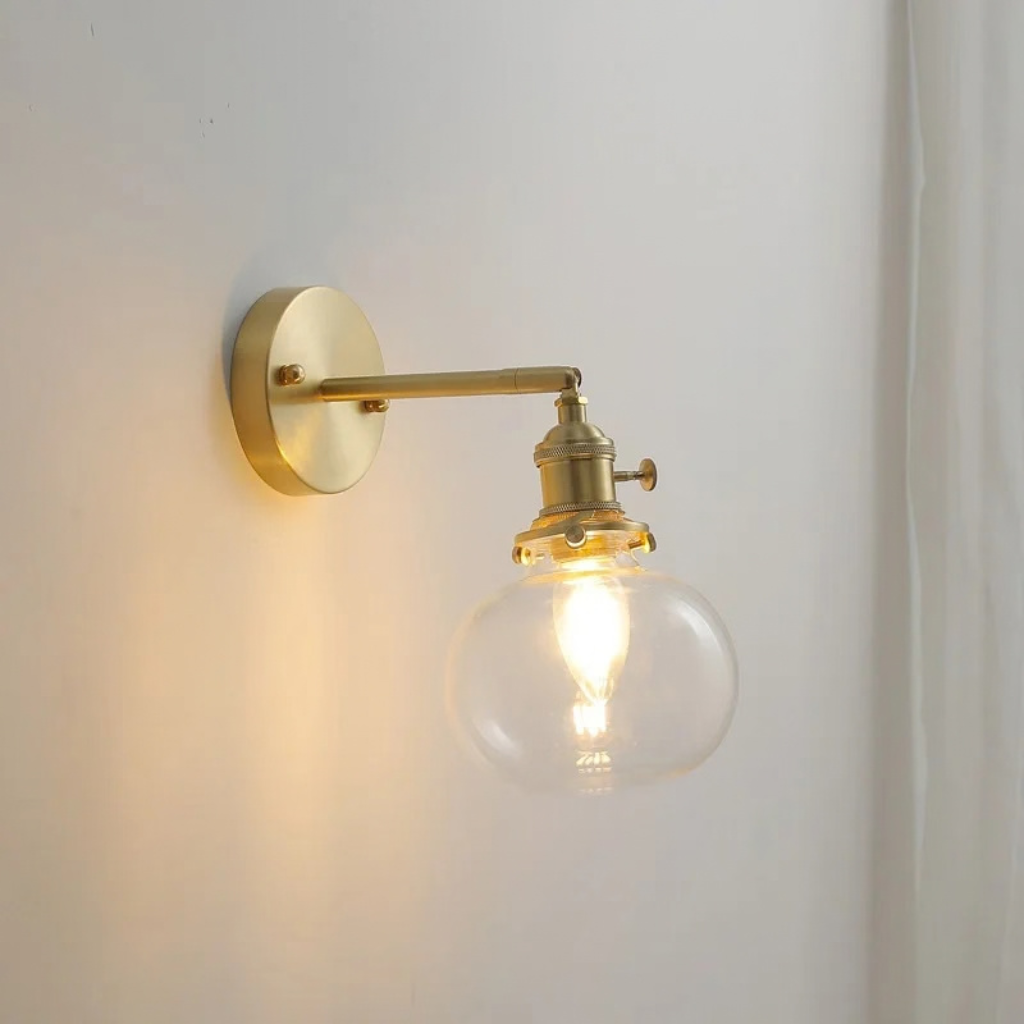 Applique murale vintage dorée avec tête articulé en laiton et verre avec tirette MELIO - Image 14