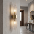Applique murale Art déco, baguettes de verre et métal doré avec double éclairage SELIA
