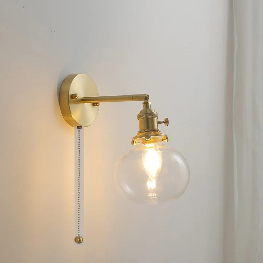 Applique murale vintage dorée avec tête articulé en laiton et verre avec tirette MELIO - Image 13