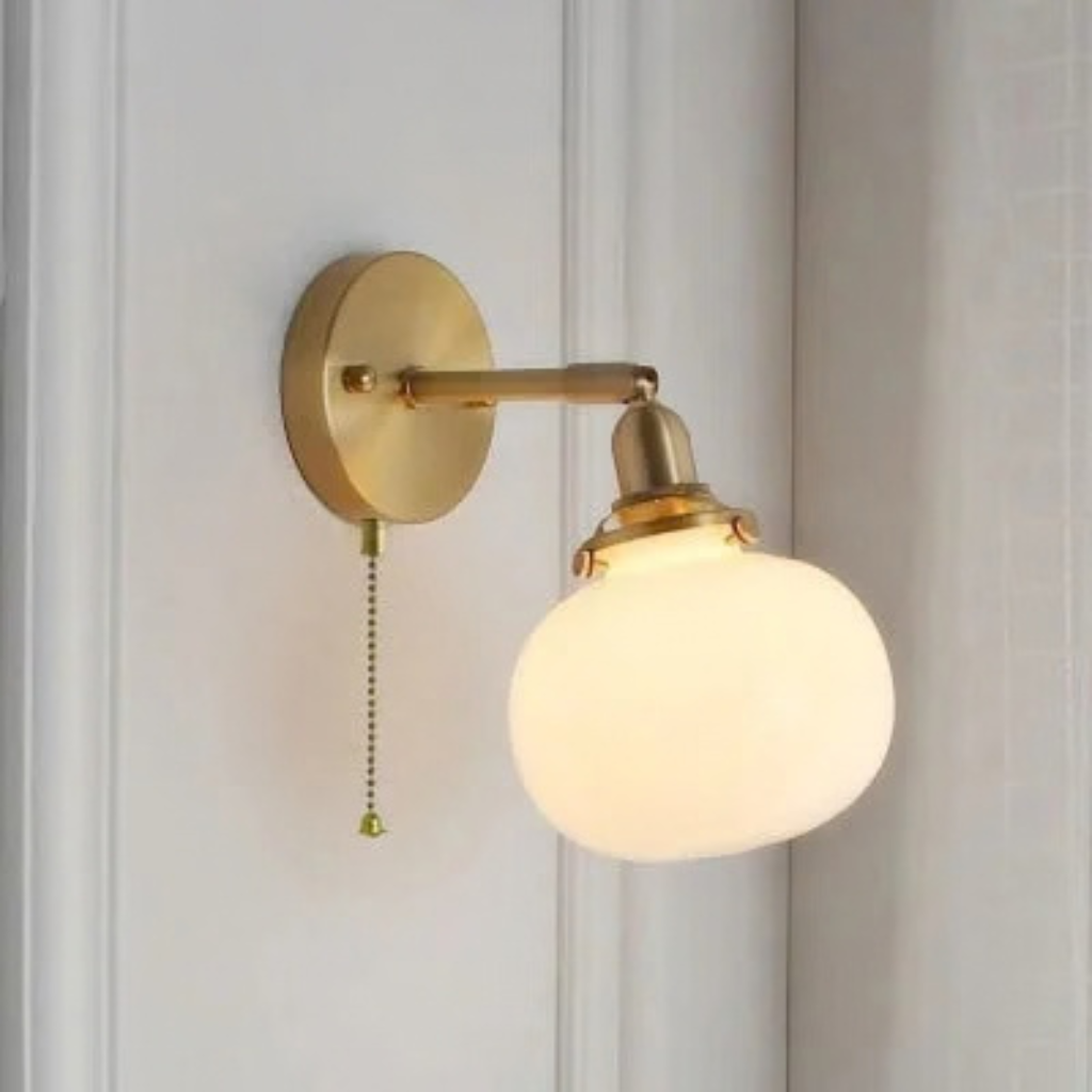 Applique murale vintage dorée avec tête articulé en laiton et verre avec tirette MELIO - Image 15