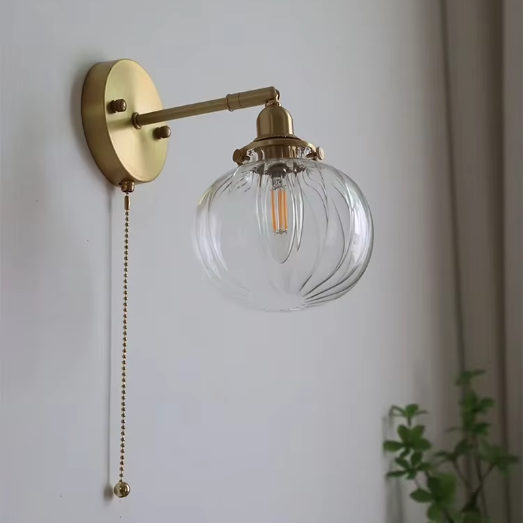 Applique murale vintage dorée avec tête articulé en laiton et verre avec tirette MELIO - Image 4