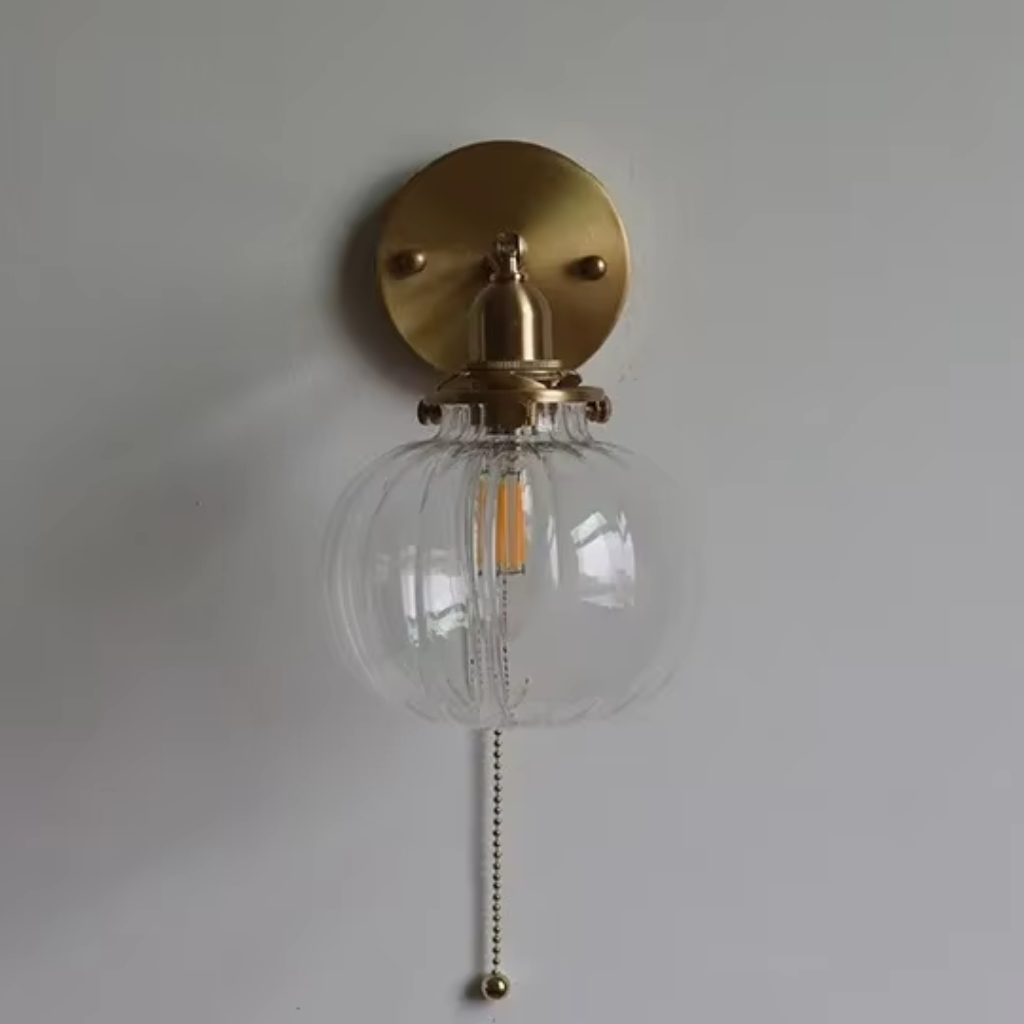 Applique murale vintage dorée avec tête articulé en laiton et verre avec tirette MELIO - Image 3