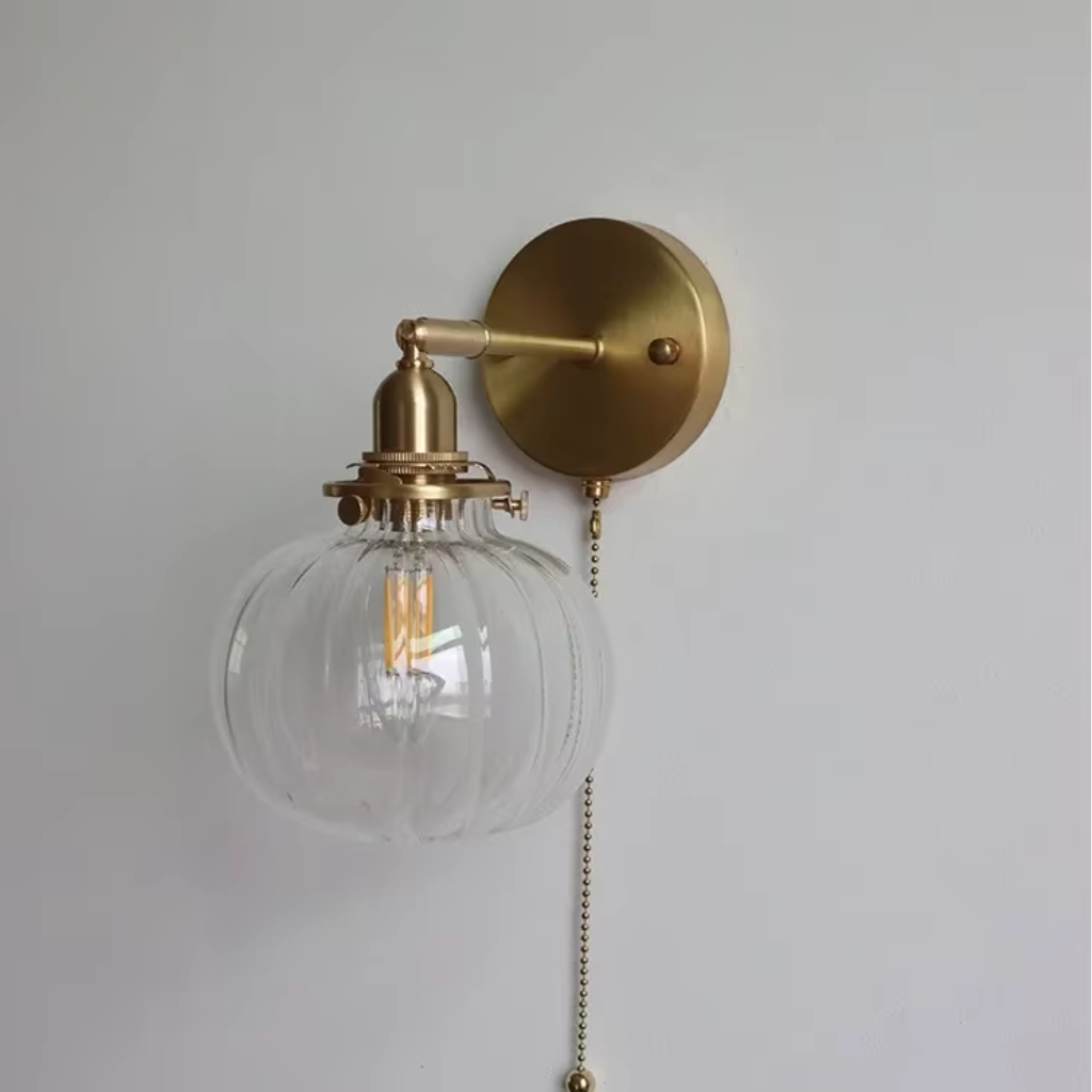 Applique murale vintage dorée avec tête articulé en laiton et verre avec tirette MELIO - Image 2