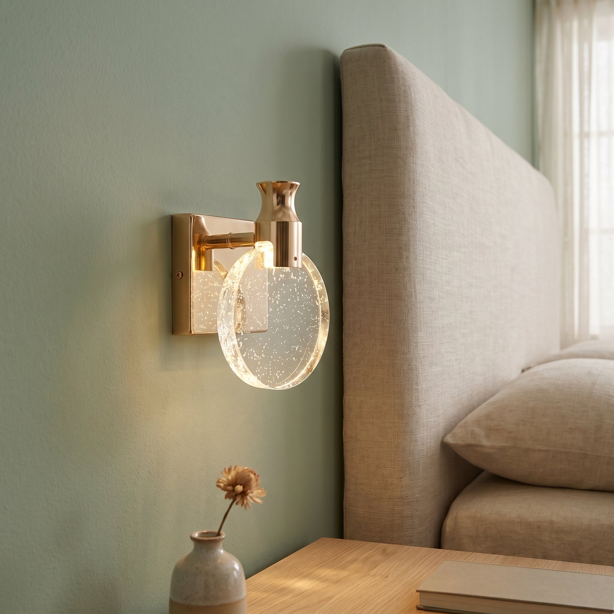 applique murale dorée métal verre tête de lit — Alenza