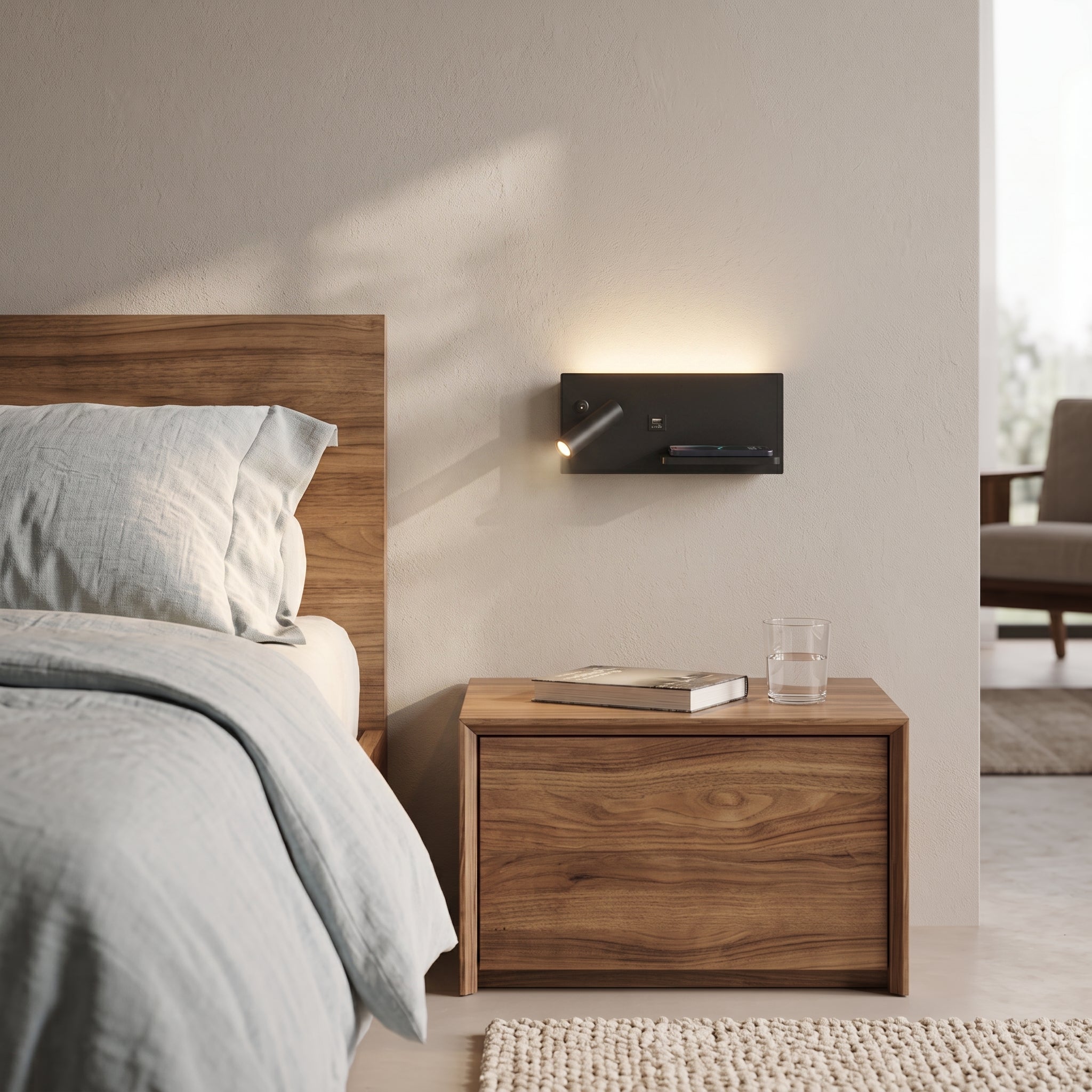 applique murale liseuse chargeur induction et USB NALO vue 5 — Alenza