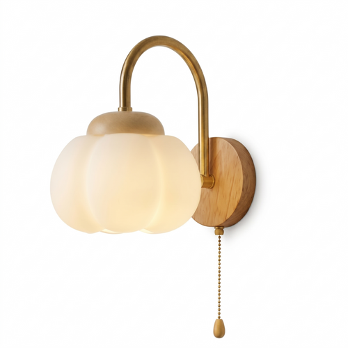applique murale fleur verre opalin bois clair salon — Alenza
