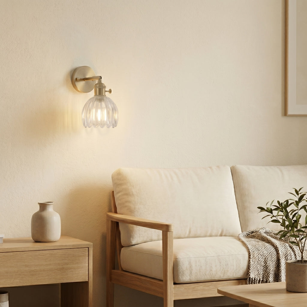 applique murale fleur laiton verre coin lecture — Alenza