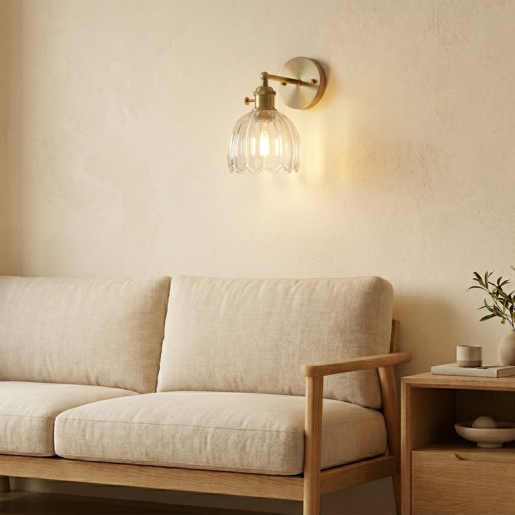 applique murale fleur laiton corolle verre couloir — Alenza