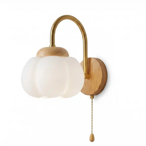 applique murale fleur en verre opalin et bois corolle chambre — Alenza