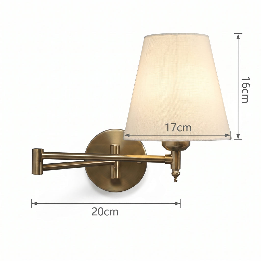 Applique lisuese murale avec bras articulé en laiton et abat-jour tissu LISANA