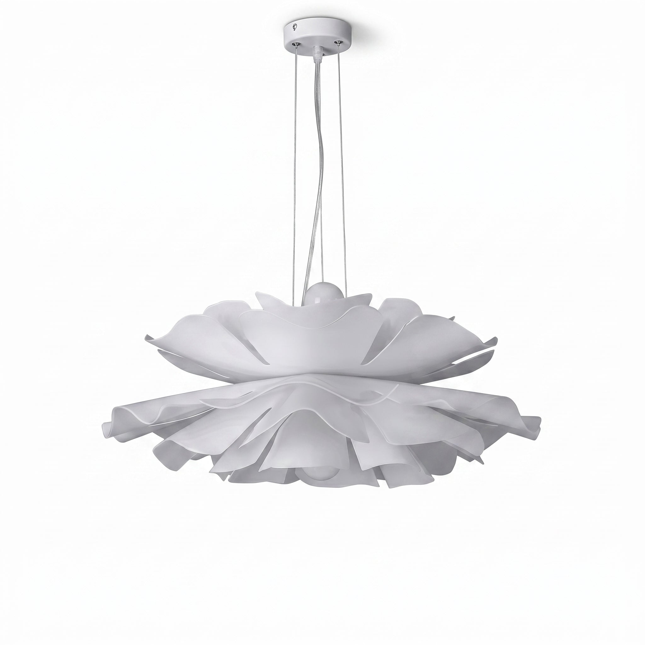 suspension fleur acrylique blanche pétales translucides sur fond blanc — Alenza
