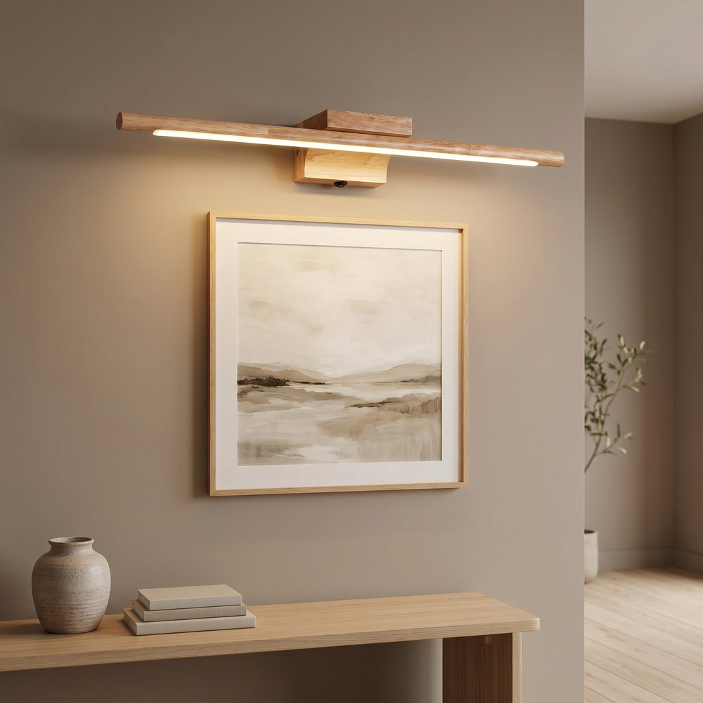 Applique salle de bain LED bois pour miroir, interrupteur intégré, IP44, OLVENA