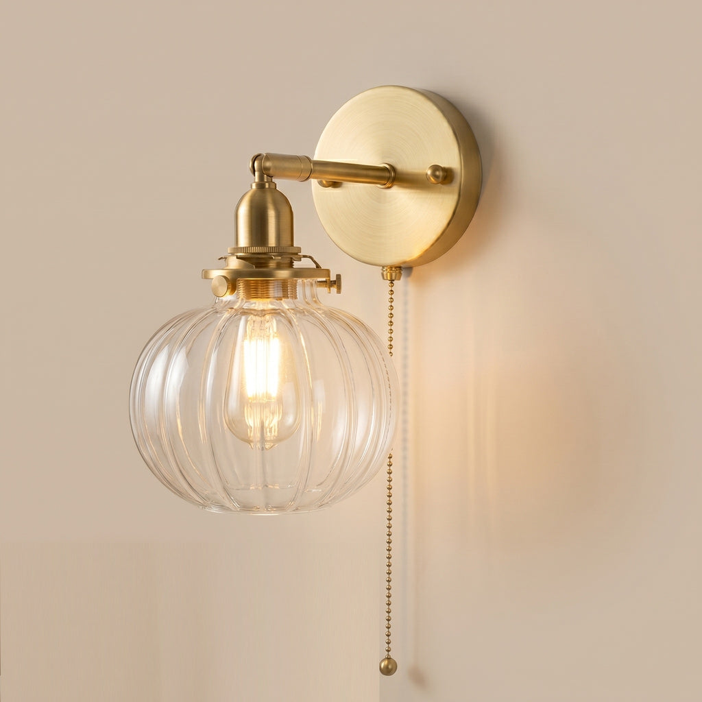applique murale vintage laiton globe strié entrée — Alenza