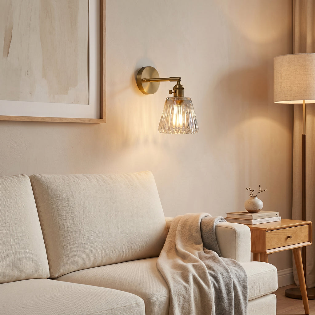 applique murale laiton verre tête articulée chambre — Alenza