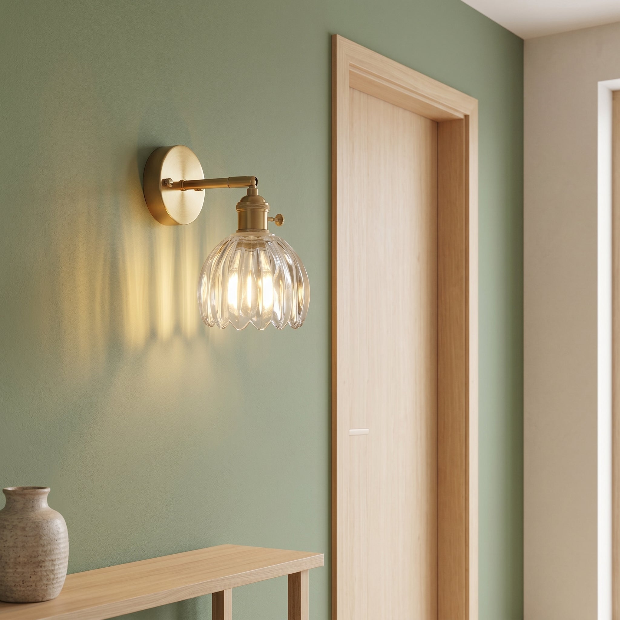 applique murale fleur laiton corolle verre tête de lit — Alenza