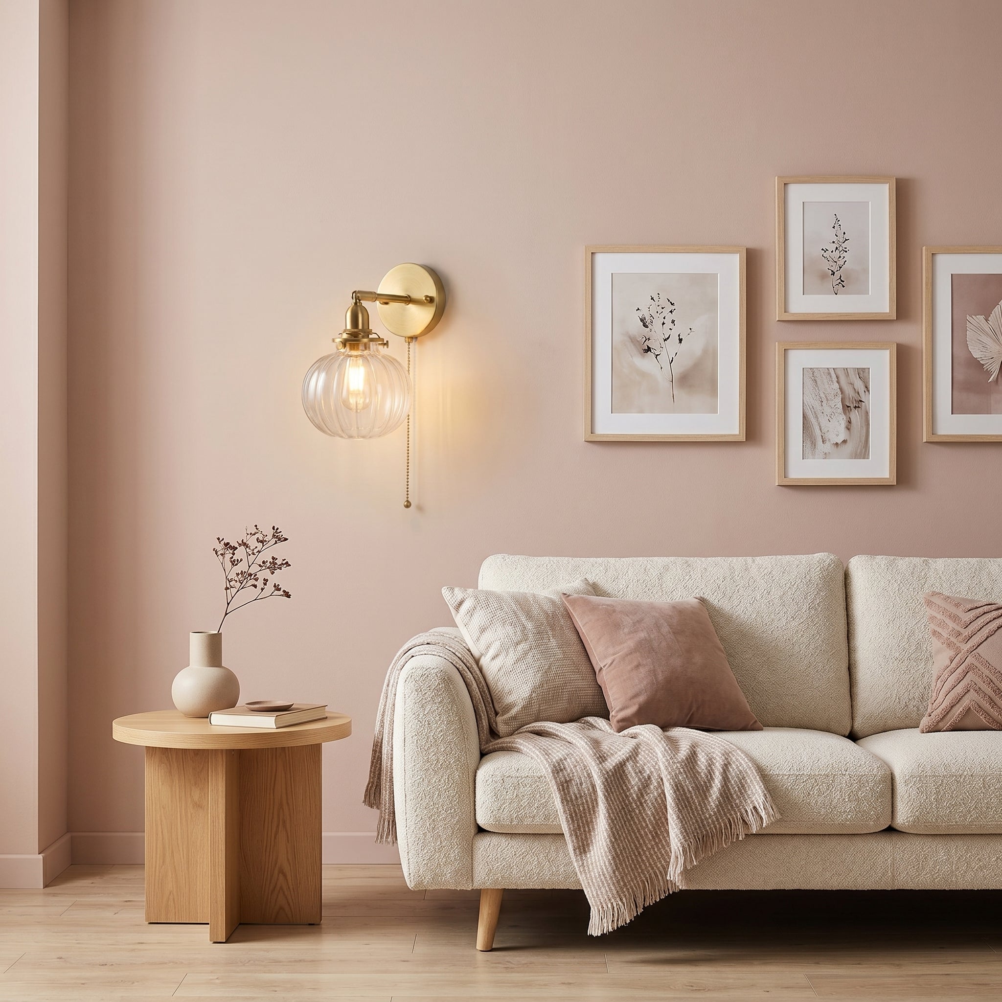 applique murale laiton doré globe strié tête de lit — Alenza
