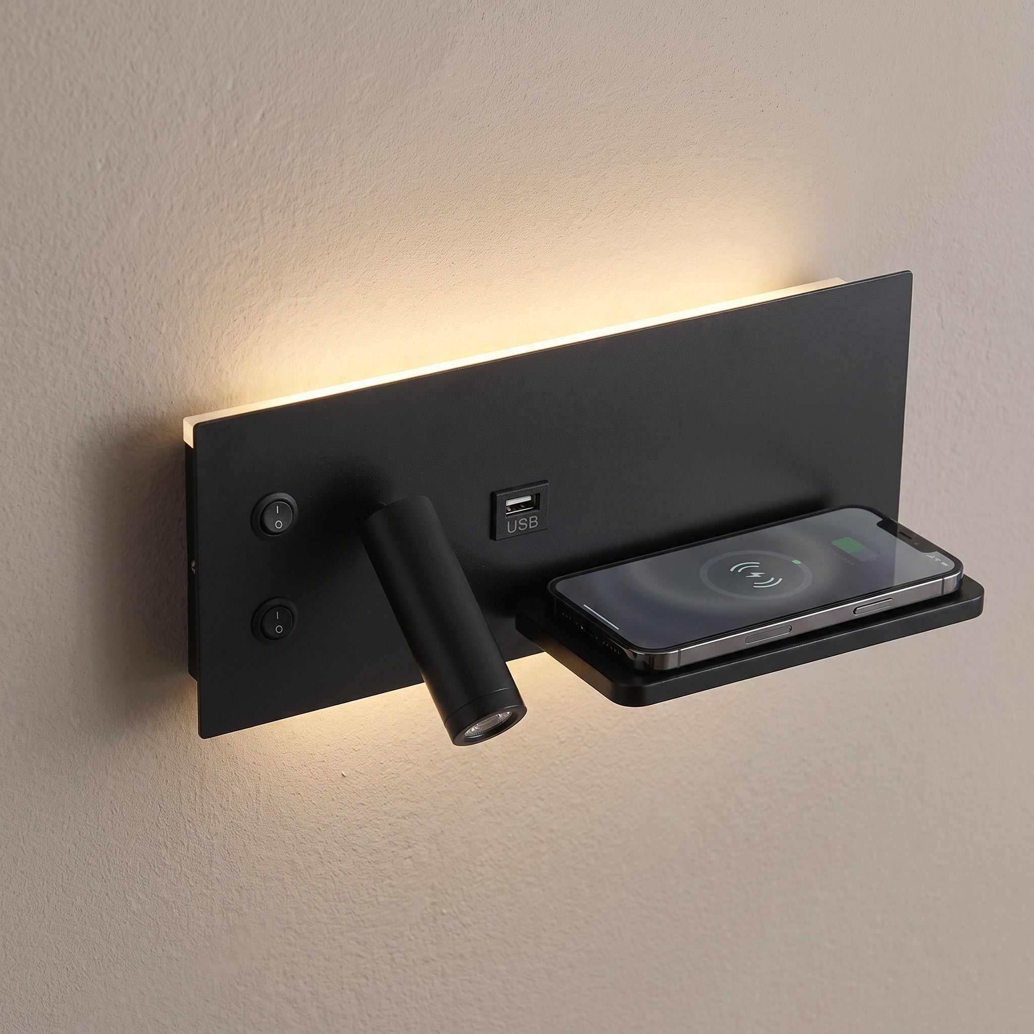applique murale liseuse chargeur induction et USB NALO vue 1 — Alenza