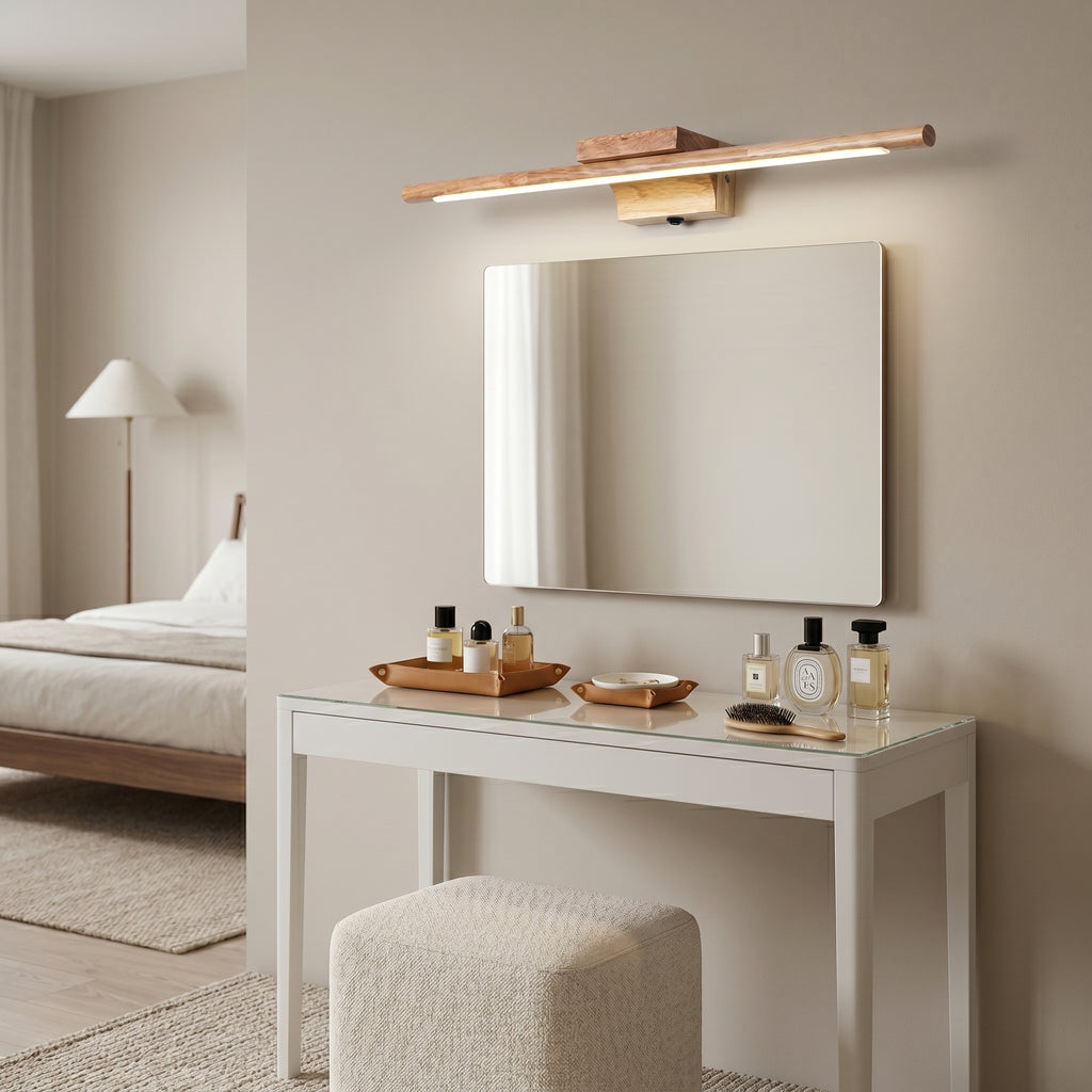 Applique salle de bain LED bois pour miroir, interrupteur intégré, IP44, OLVENA