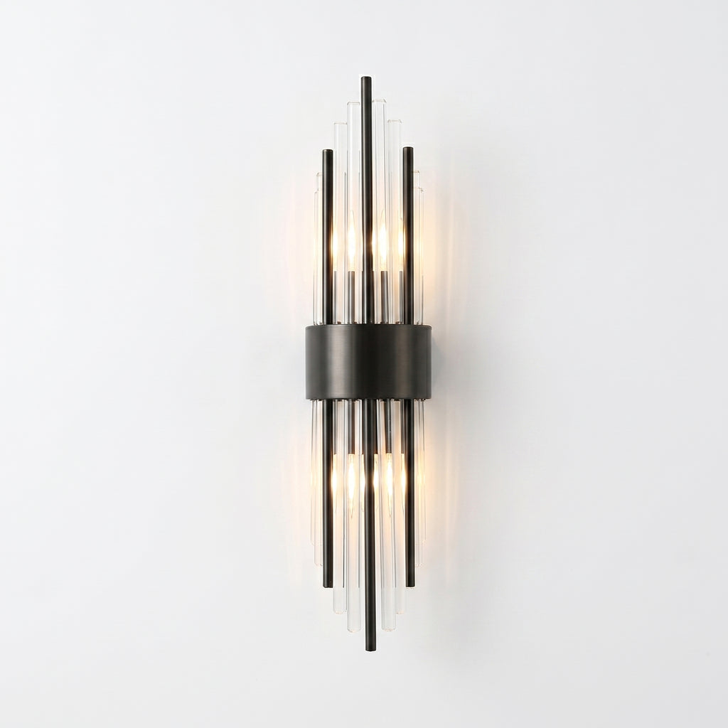 Applique murale Art déco, baguettes de verre et métal doré ou noir, double éclairage SELIA