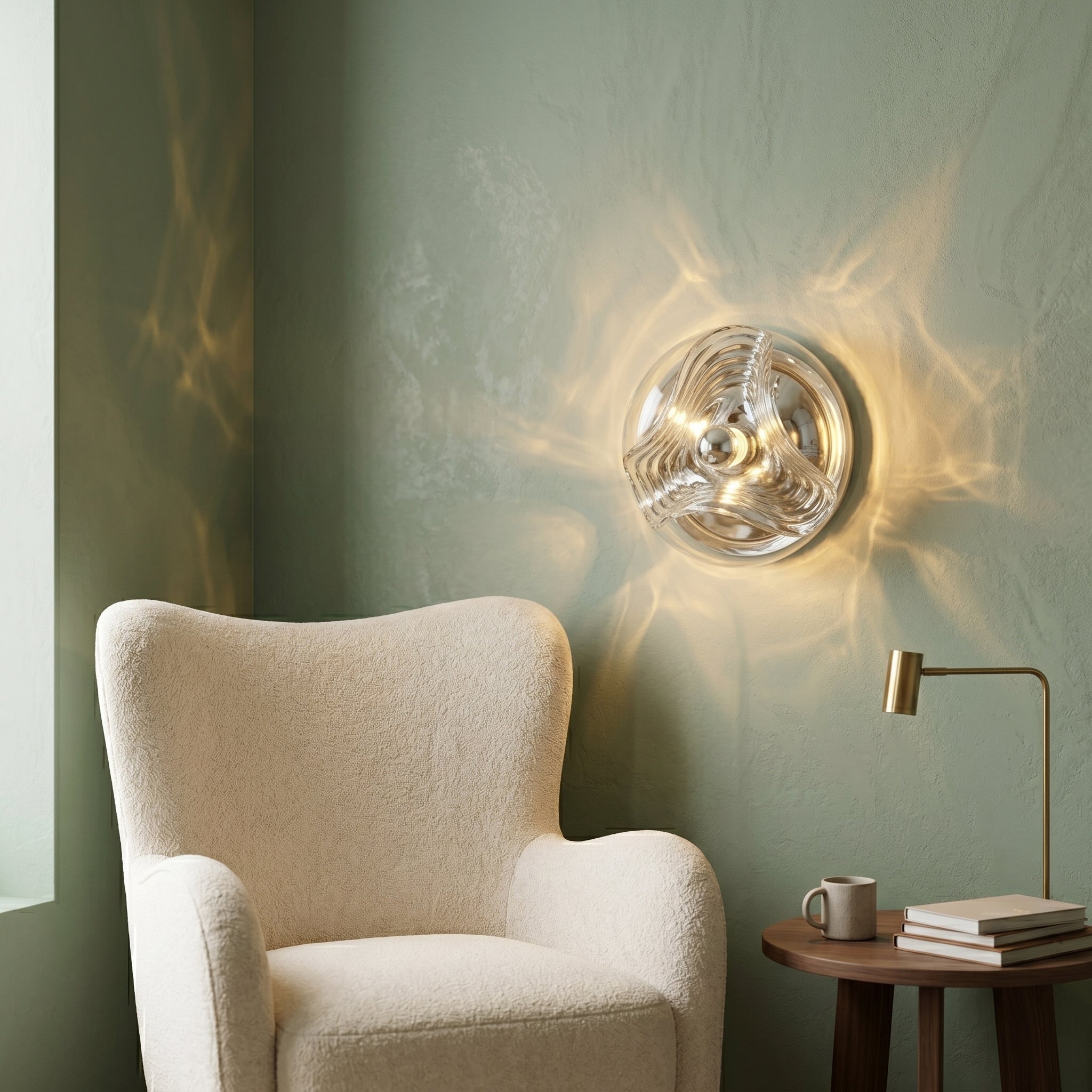 applique murale verre soufflé disque ondulé chambre — Alenza