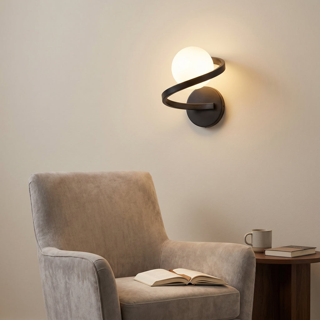 applique murale design globe opale métal noir tête de lit — Alenza