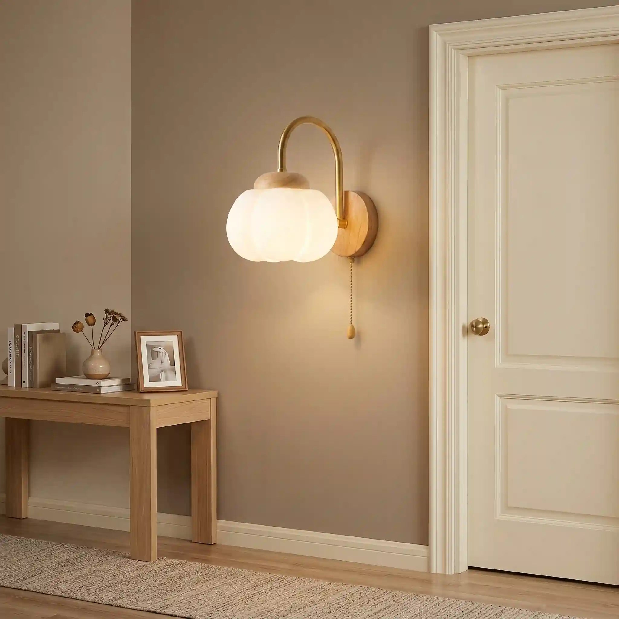 applique murale fleur en bois et verre opalin tête de lit — Alenza