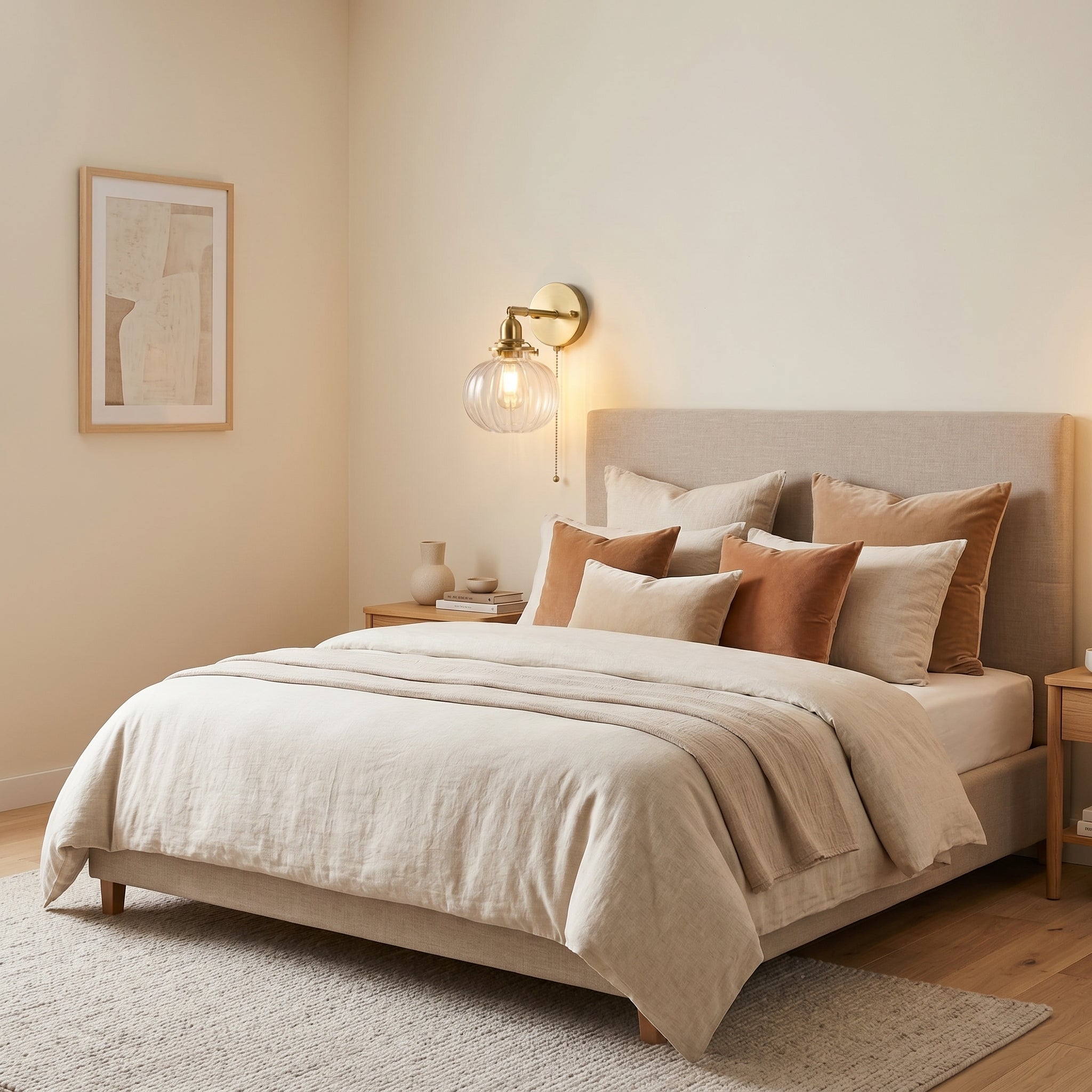 applique murale vintage laiton verre strié chambre — Alenza
