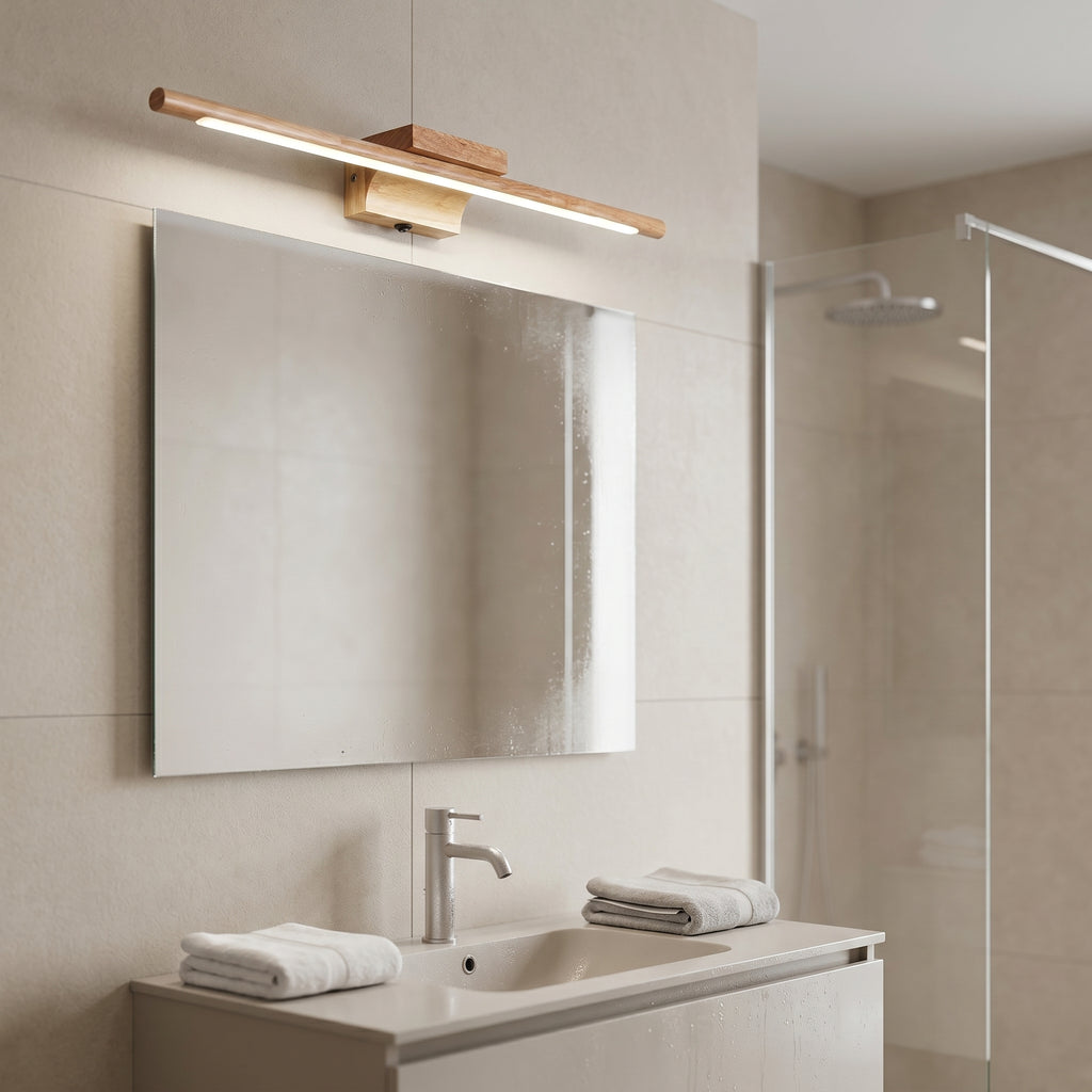 Applique salle de bain LED bois pour miroir, interrupteur intégré, IP44, OLVENA