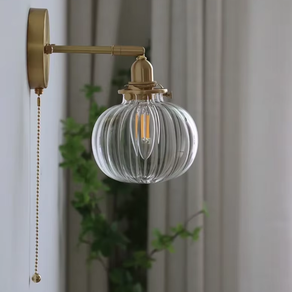 Applique murale vintage dorée avec tête articulé en laiton et verre avec tirette MELIO - Image 1